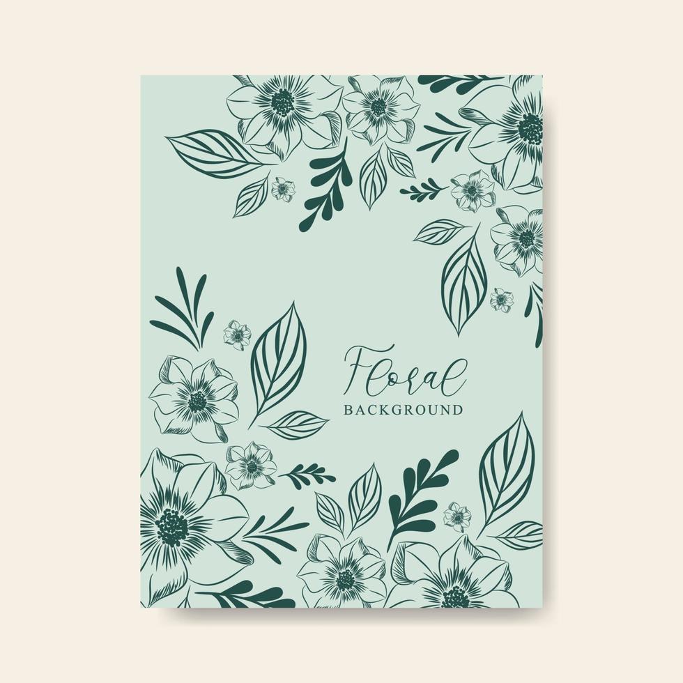 Line art background of flowers with leaves vector