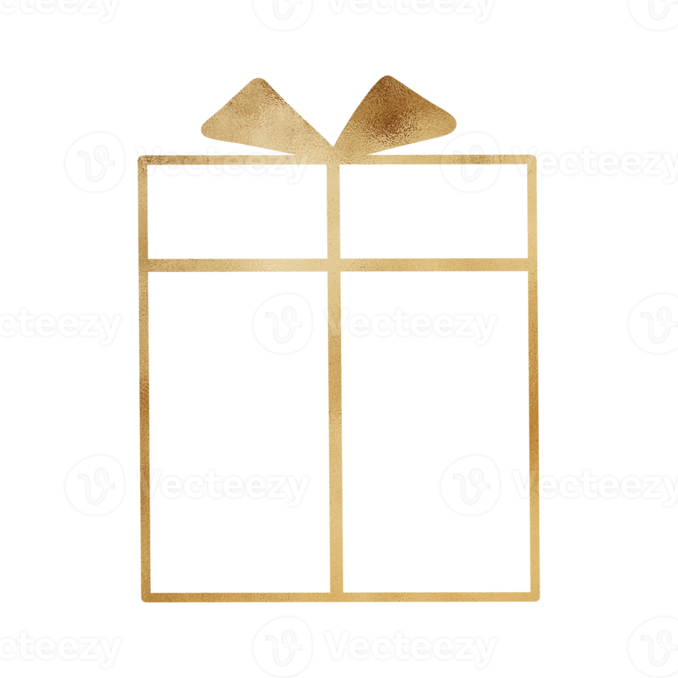 Gold Metallic Gift Box Outlined png