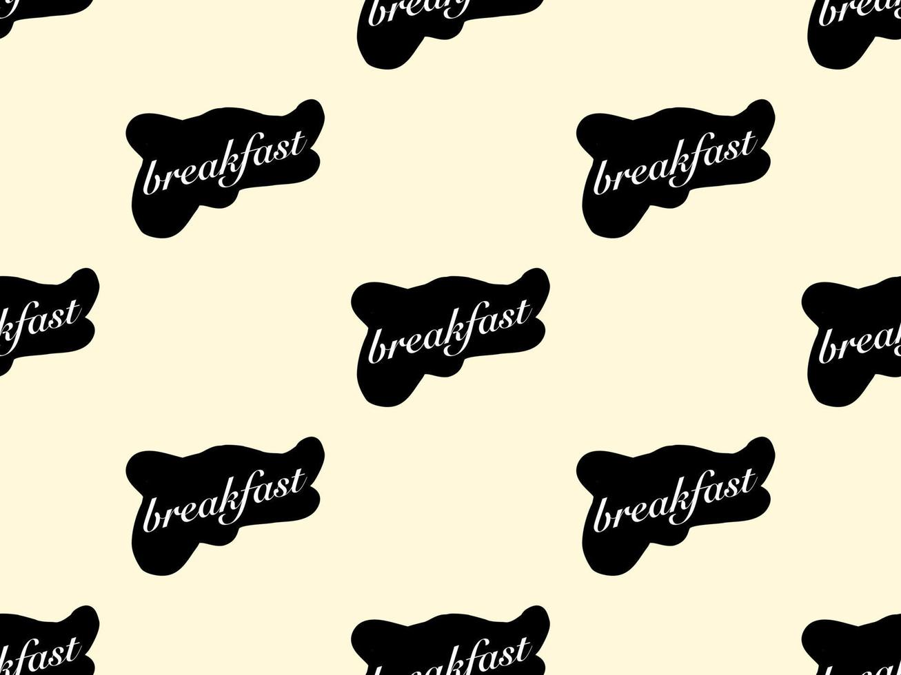 Breakfast text cartoon character seamless pattern on yellow background vector