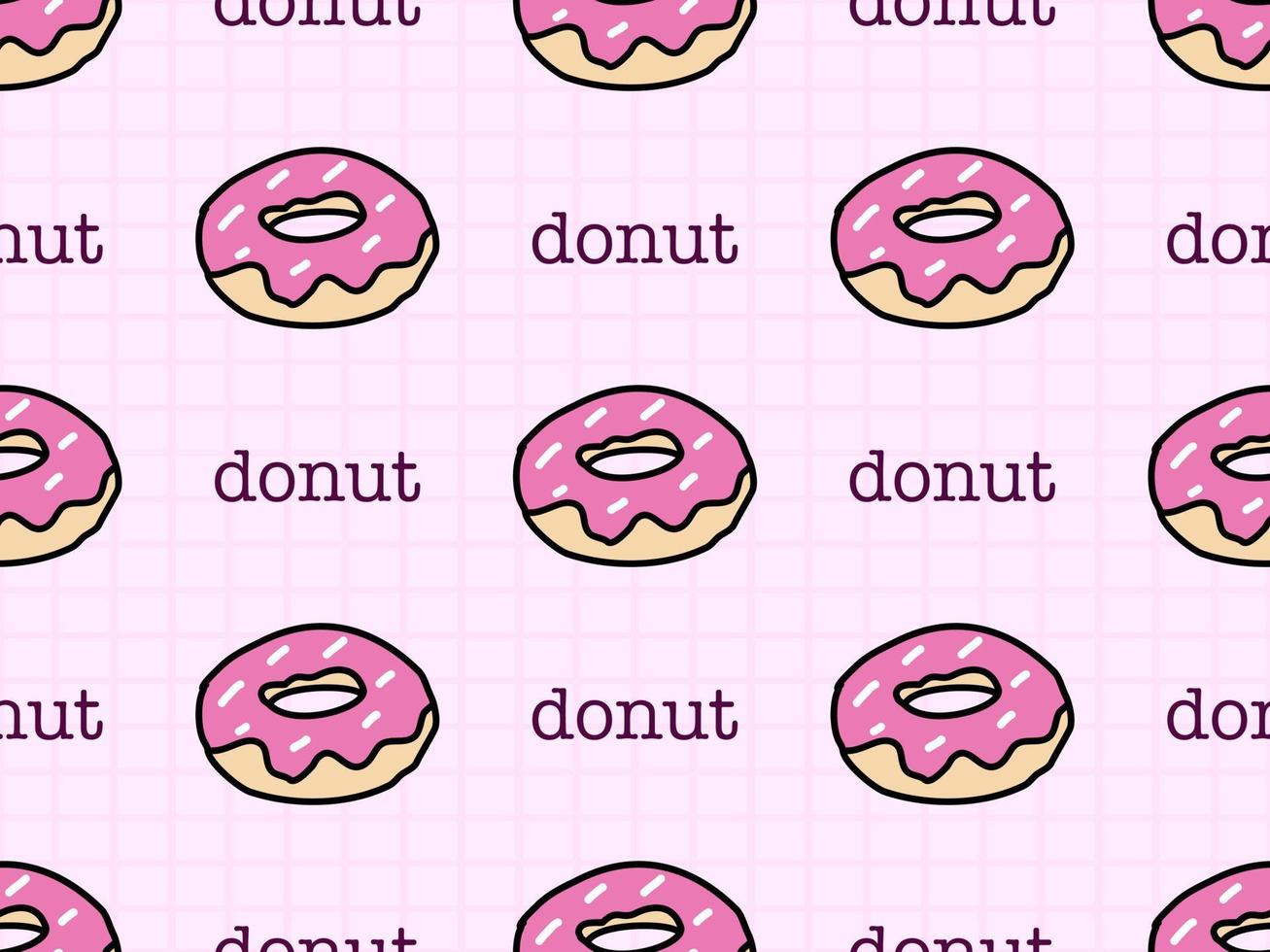 Donut cartoon character seamless pattern on pink background vector