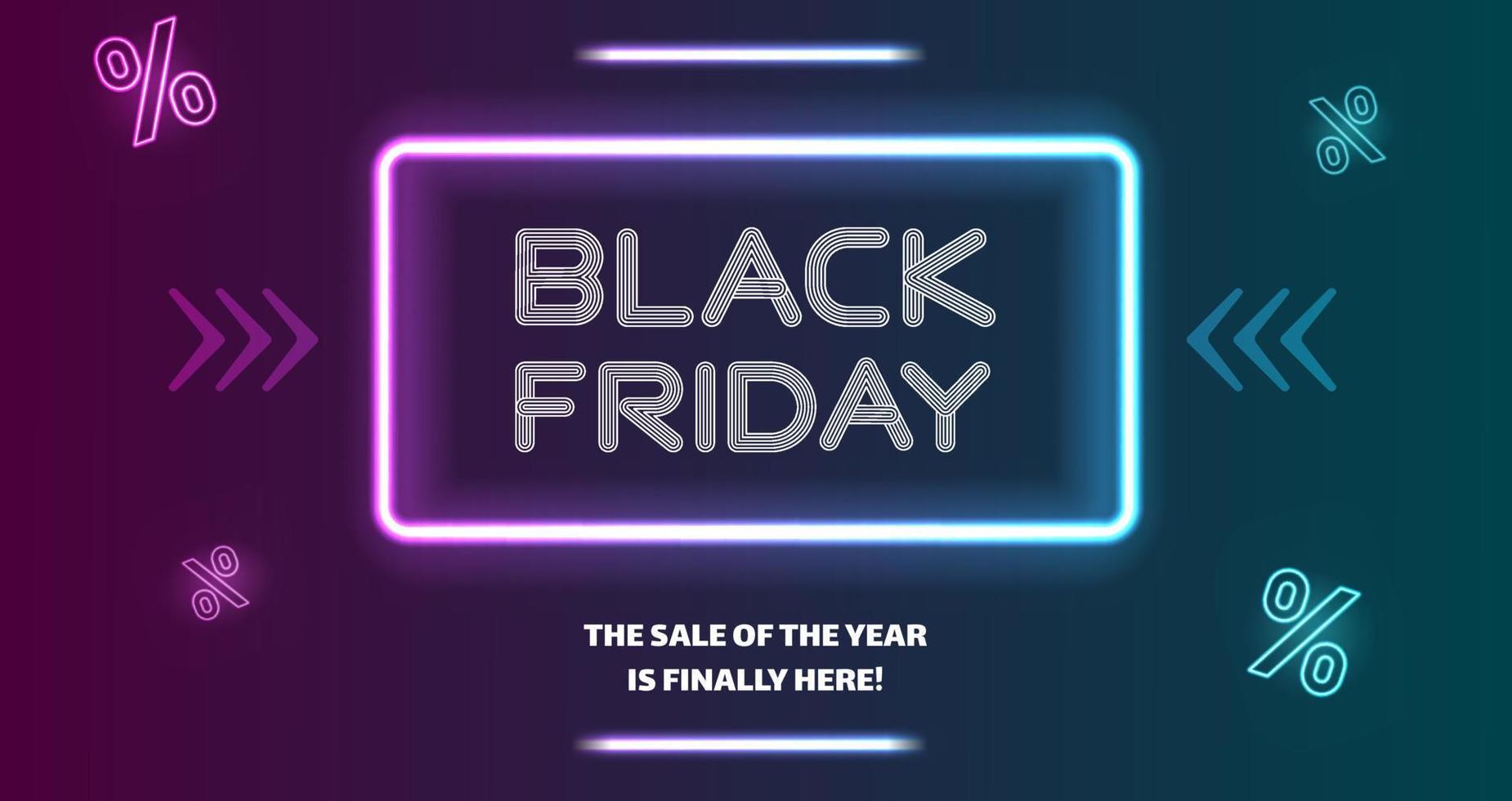 Black friday multiline lettering and neon elements  design template vector