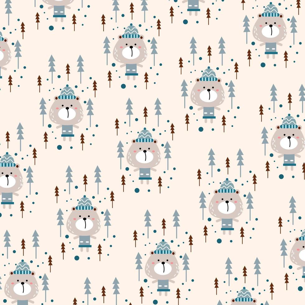 Cute bear pattern with fir tree in sunny season vector