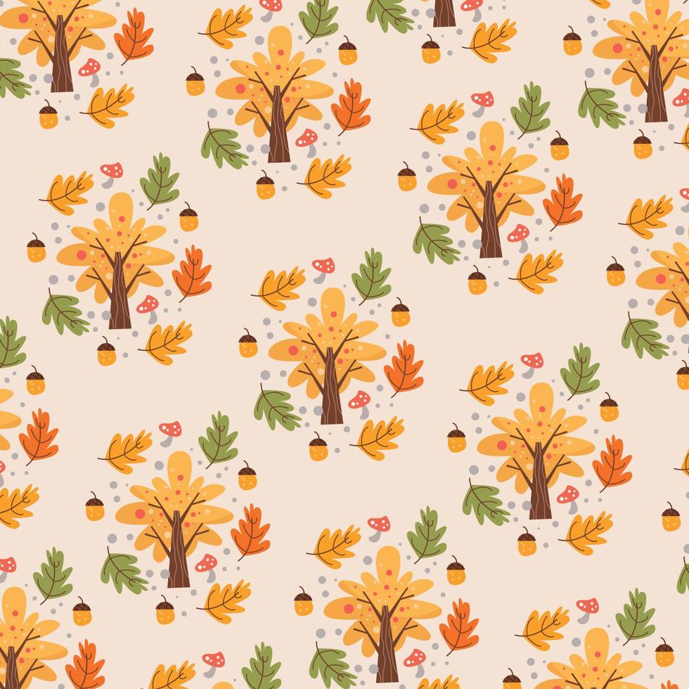 Bright pattern with acorns and tree leaves in autumn. Perfect for postcards, wrapping paper and textiles. Autumn and Thanksgiving theme vector