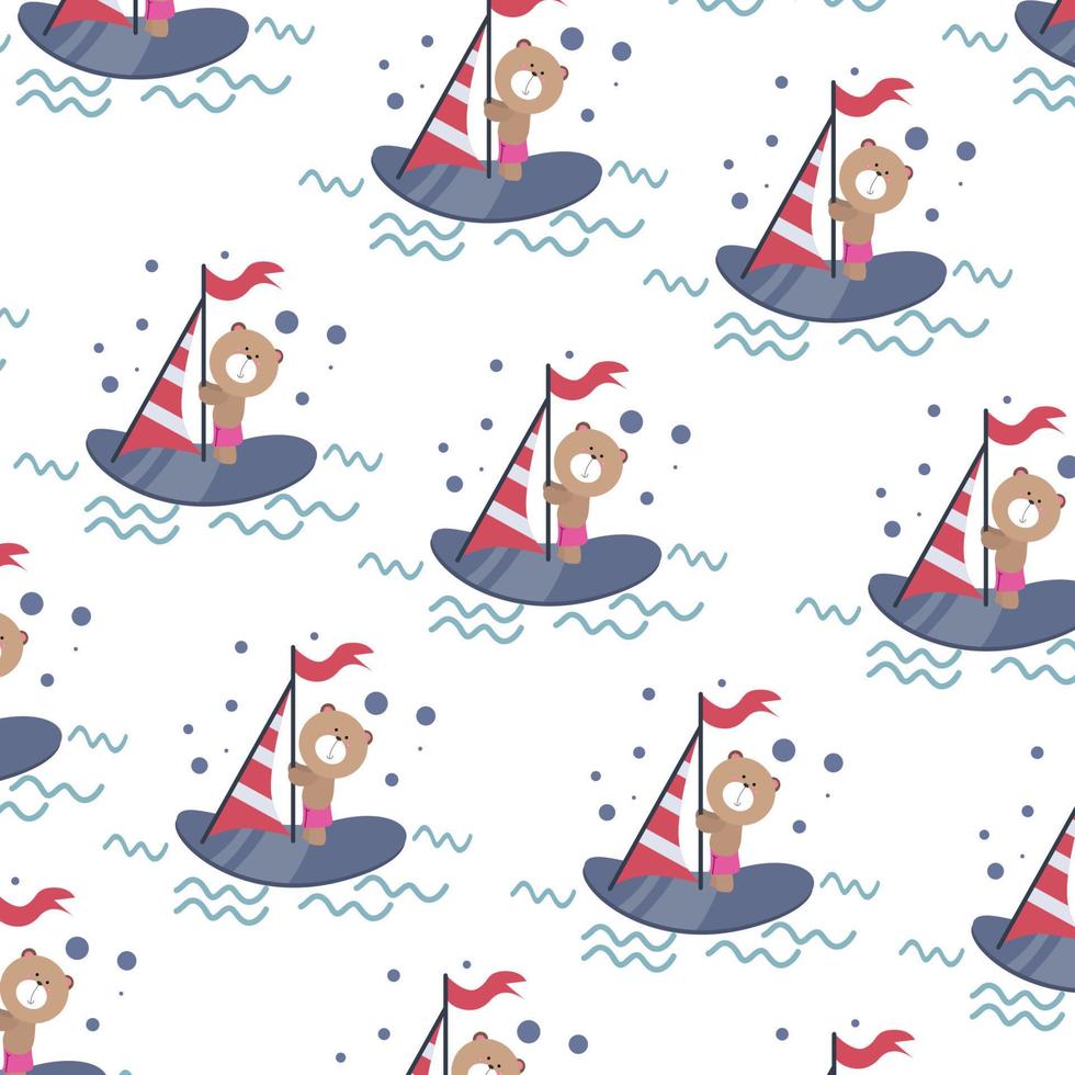 Bear. Teddy Bear. surf. skateboard with screen. cute pattern doodle ocean wave vector illustration