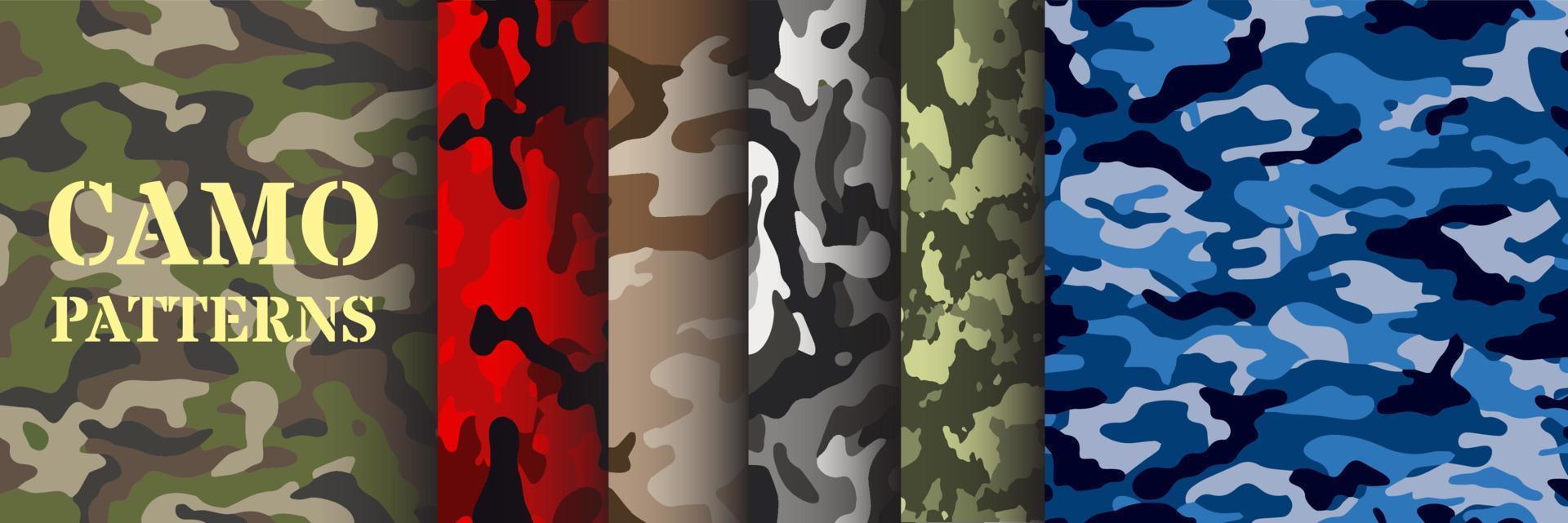 Pack of seamless army patterns. Set of abstract graphics in military style for backgrounds. Textiles, patterns, apparel, clothes vector