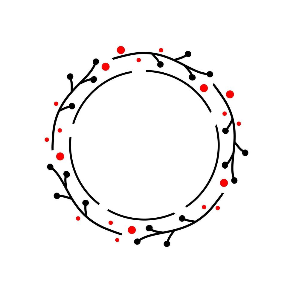 twigs round frame. branches element postcard. floral circle ornament with place for text. berry wreath vector