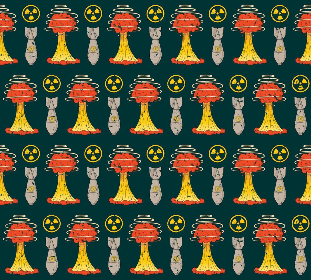 EMERALD VECTOR SEAMLESS PATTERN WITH ELEMENTS OF NUCLEAR WAR