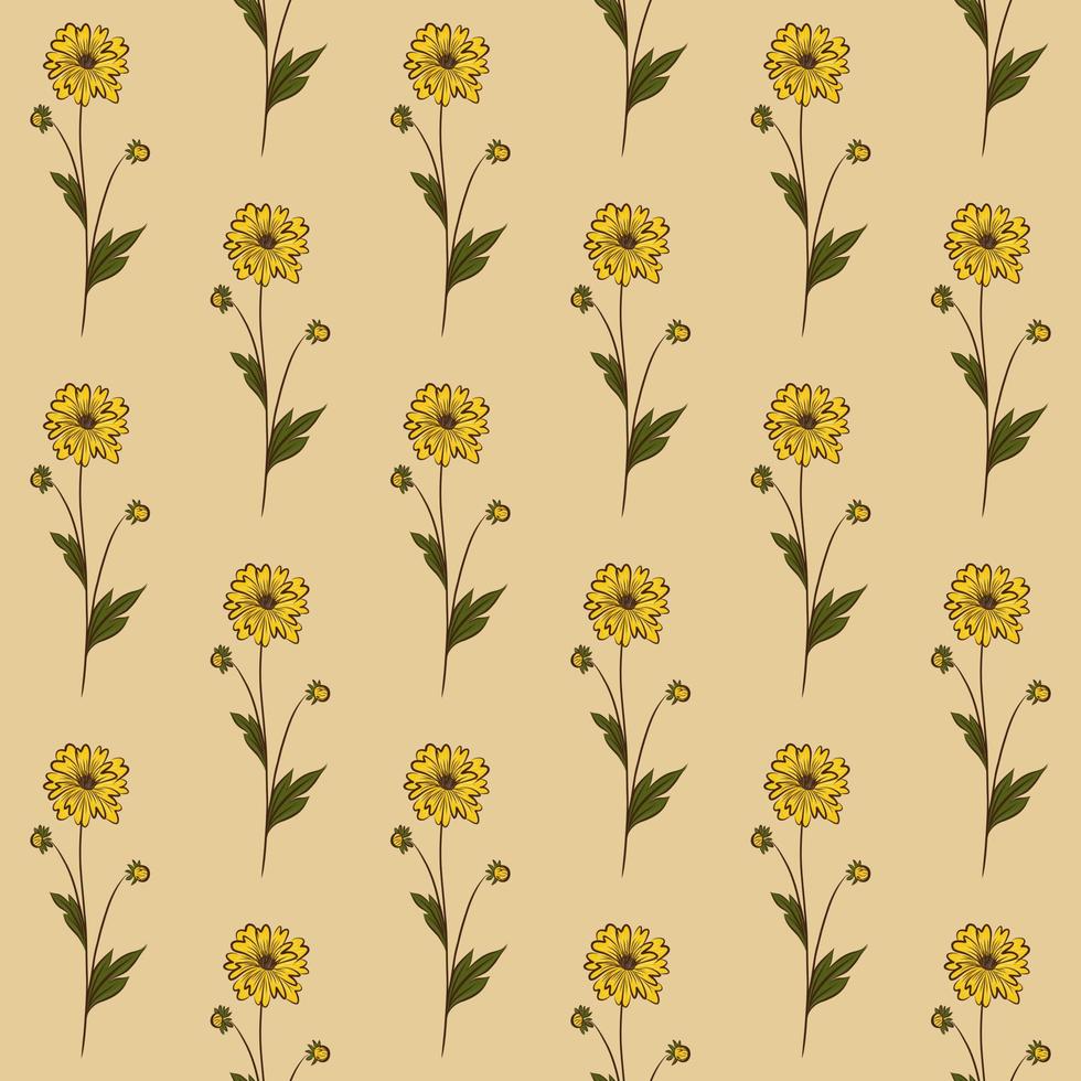 BEIGE VECTOR SEAMLESS BACKGROUND WITH YELLOW WILDFLOWERS OF RUDBECKIA