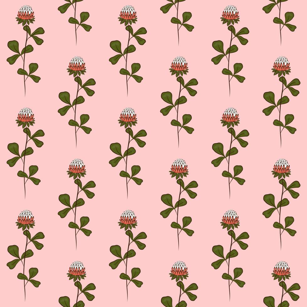 PINK VECTOR SEAMLESS BACKGROUND WITH RED CLOVER FLOWERS