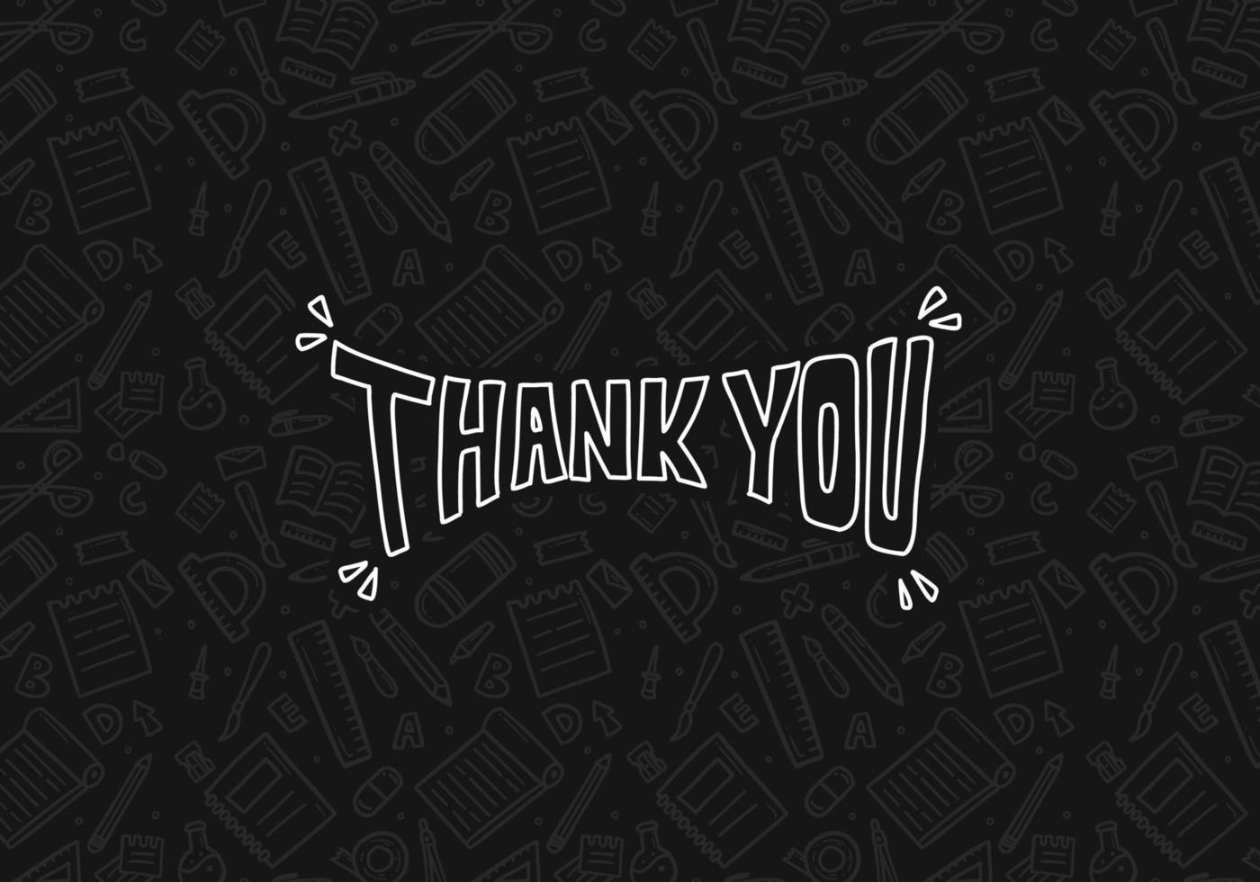 thank you card poster with outline doodle typography. thank you greeting card with school theme doodle pattern background vector illustration poster banner