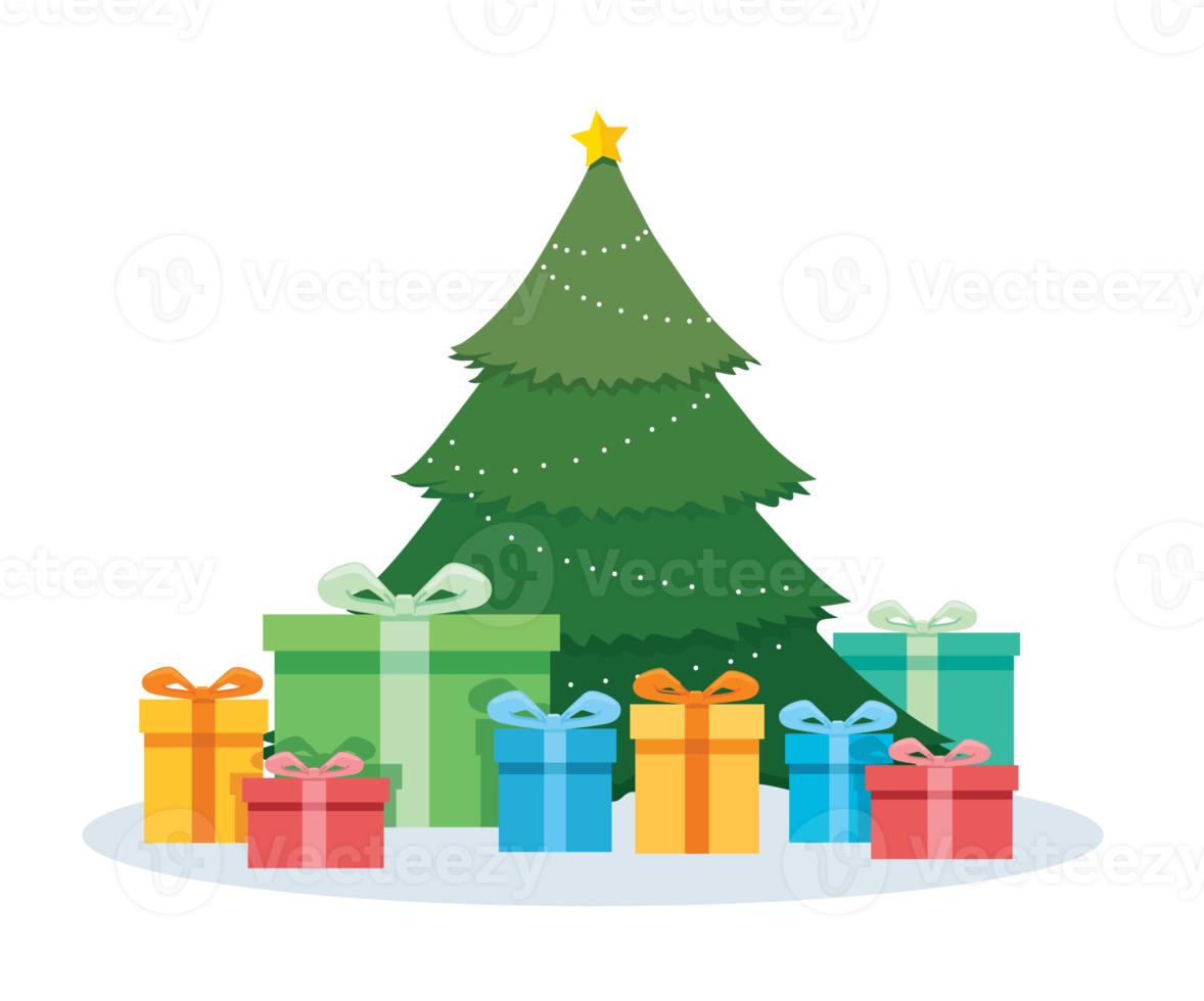 Christmas tree and gifts decoration illustration png