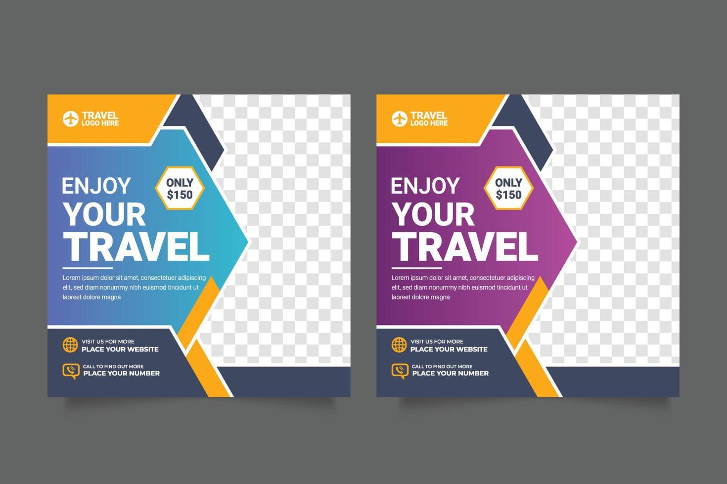 Travel Social media post template for holiday tourism marketing and sale promoand  tour advertising vector