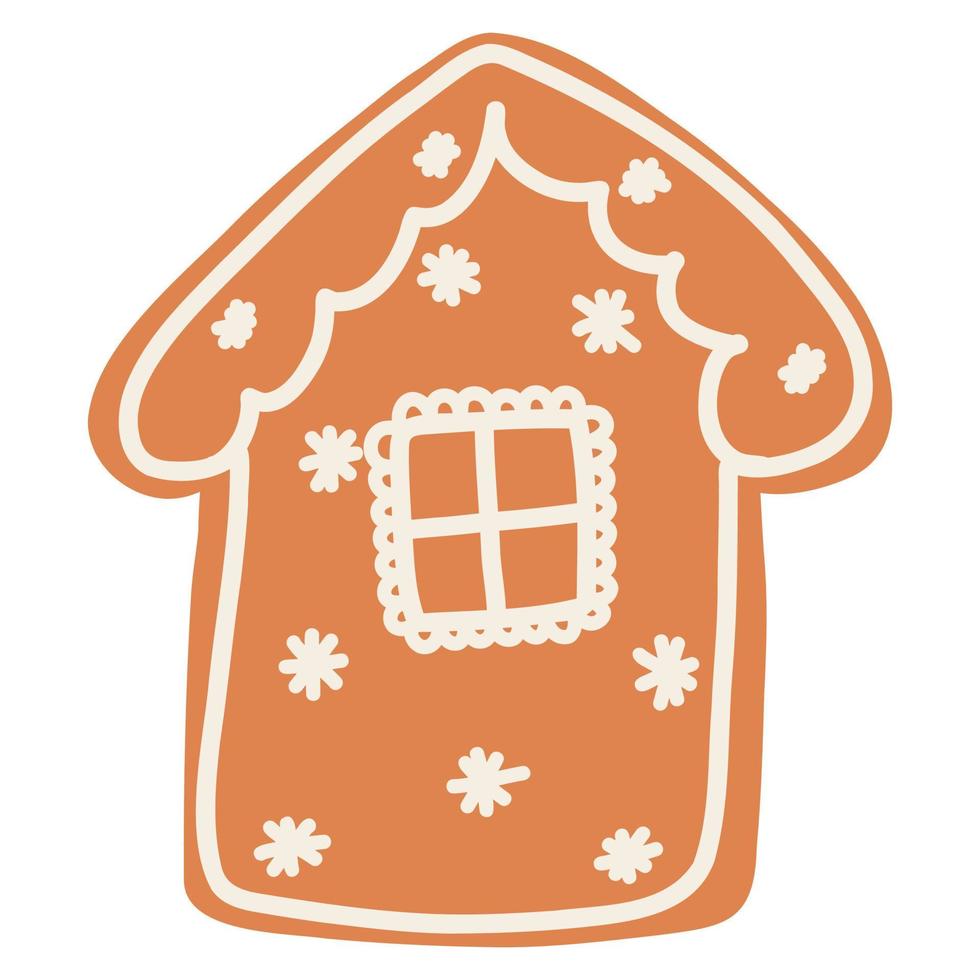 Christmas gingerbread cookie in cartoon style. Hand drawn vector illustration of winter holiday food, sweet house