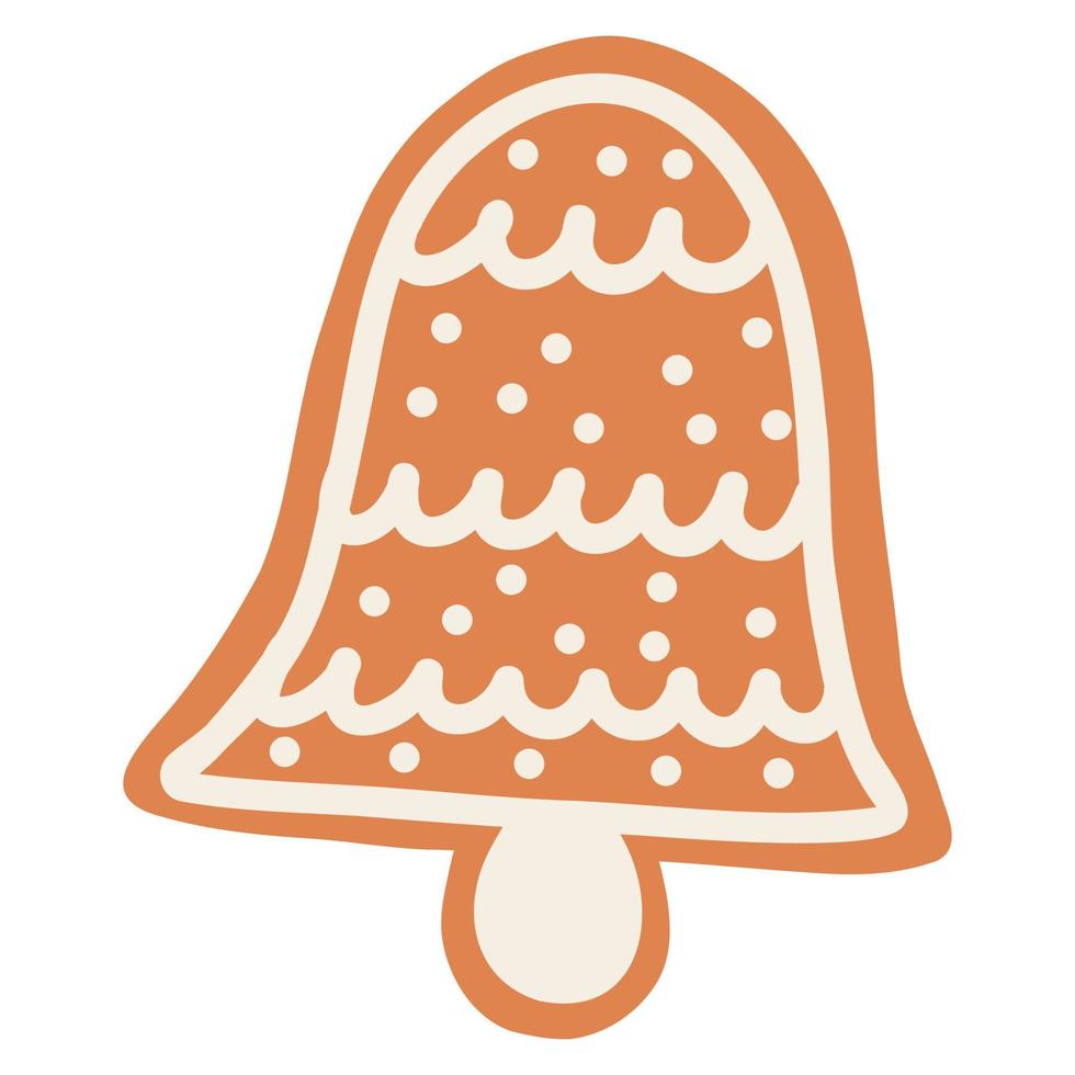 galleta de jengibre de navidad en estilo de dibujos animados. ilustración vectorial dibujada a mano de comida de vacaciones de invierno, campana dulce vector