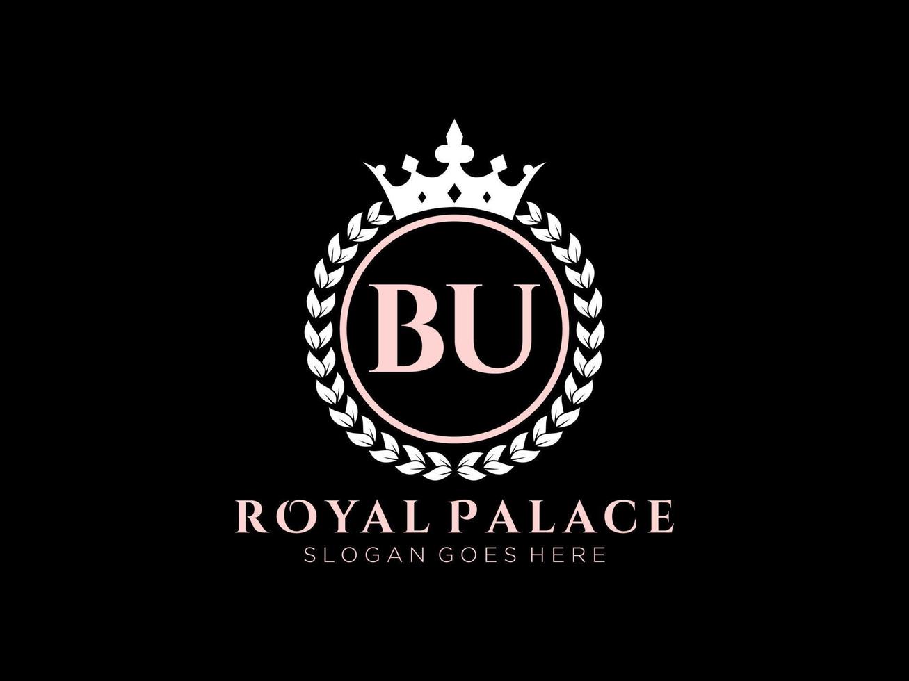 Letter BU Antique royal luxury victorian logo with ornamental frame. vector