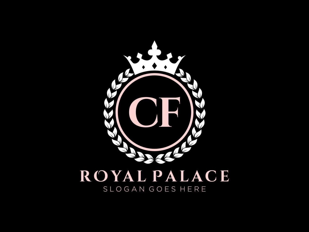 Letter CF Antique royal luxury victorian logo with ornamental frame. vector