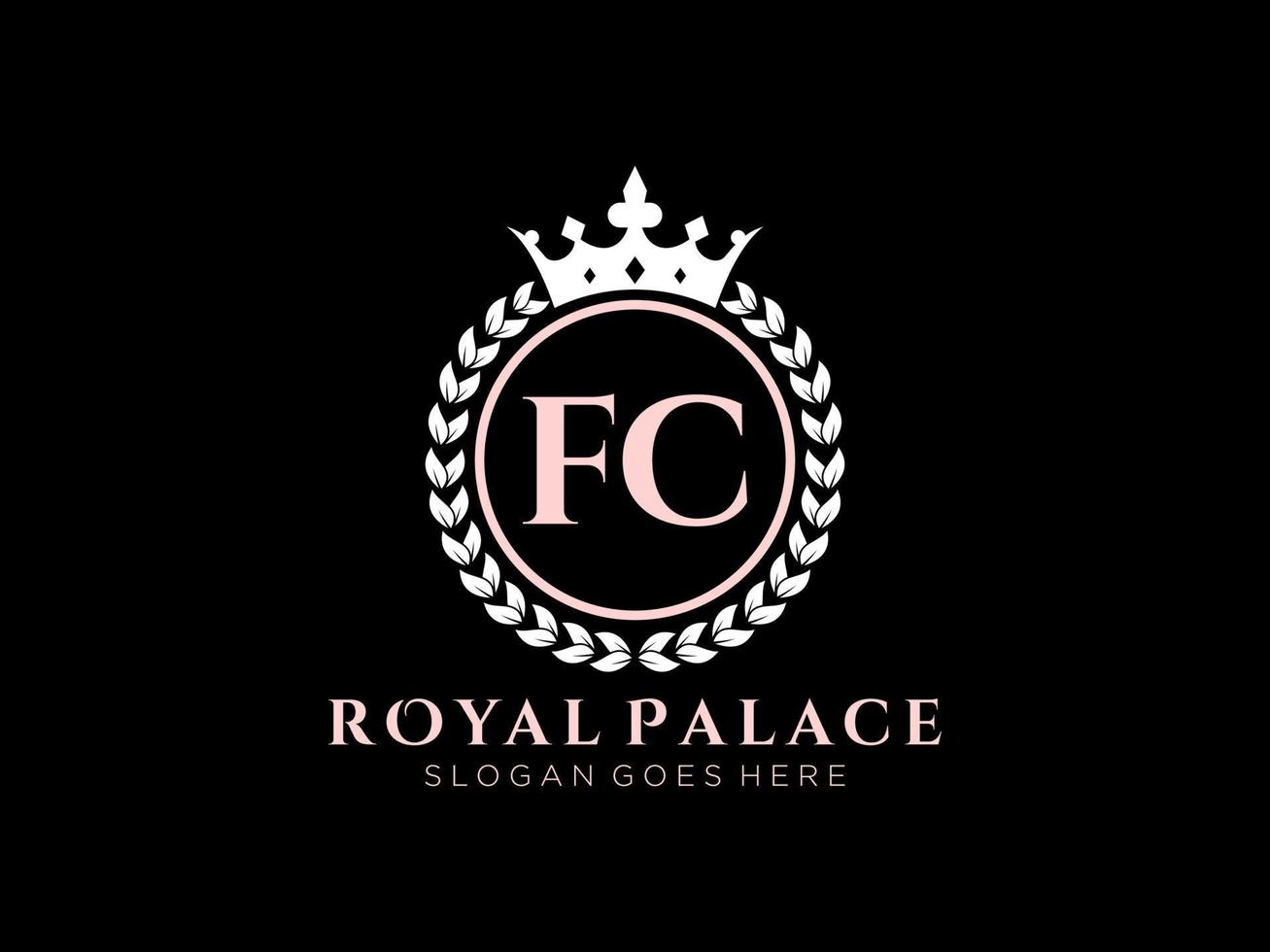 Letter FC Antique royal luxury victorian logo with ornamental frame. vector