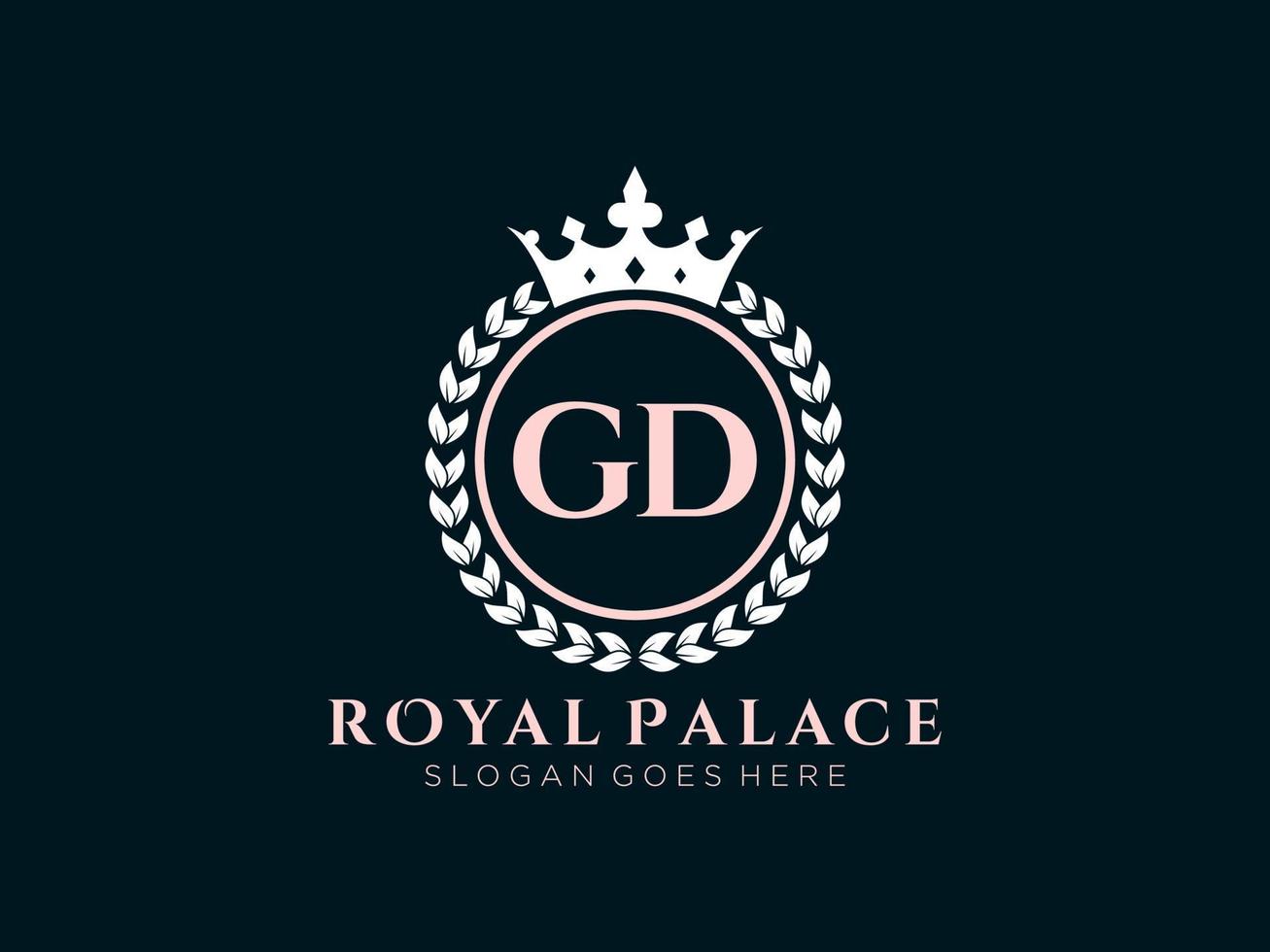 Letter GD Antique royal luxury victorian logo with ornamental frame. vector