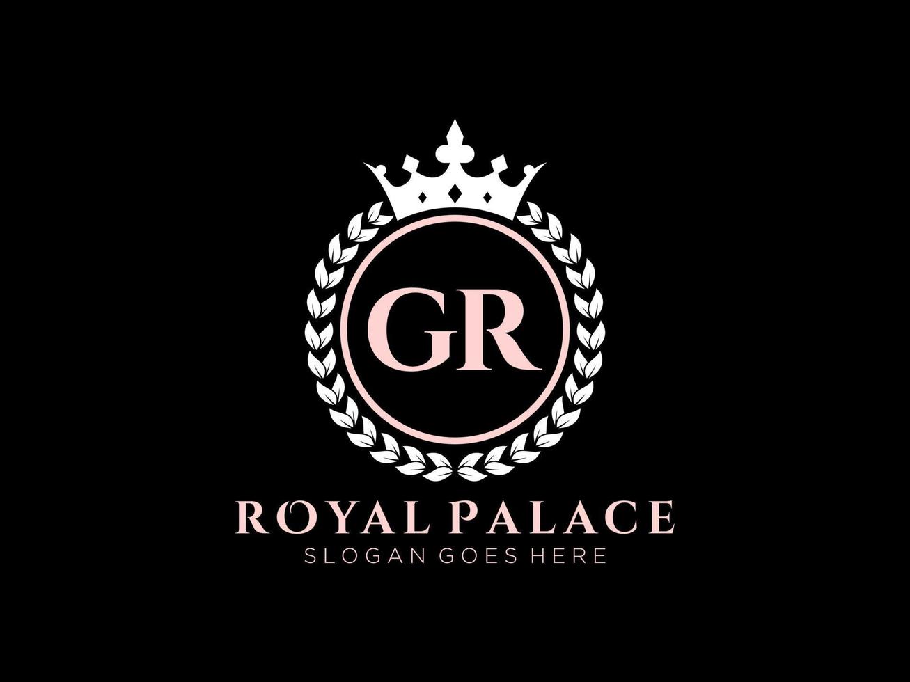 Letter GR Antique royal luxury victorian logo with ornamental frame. vector