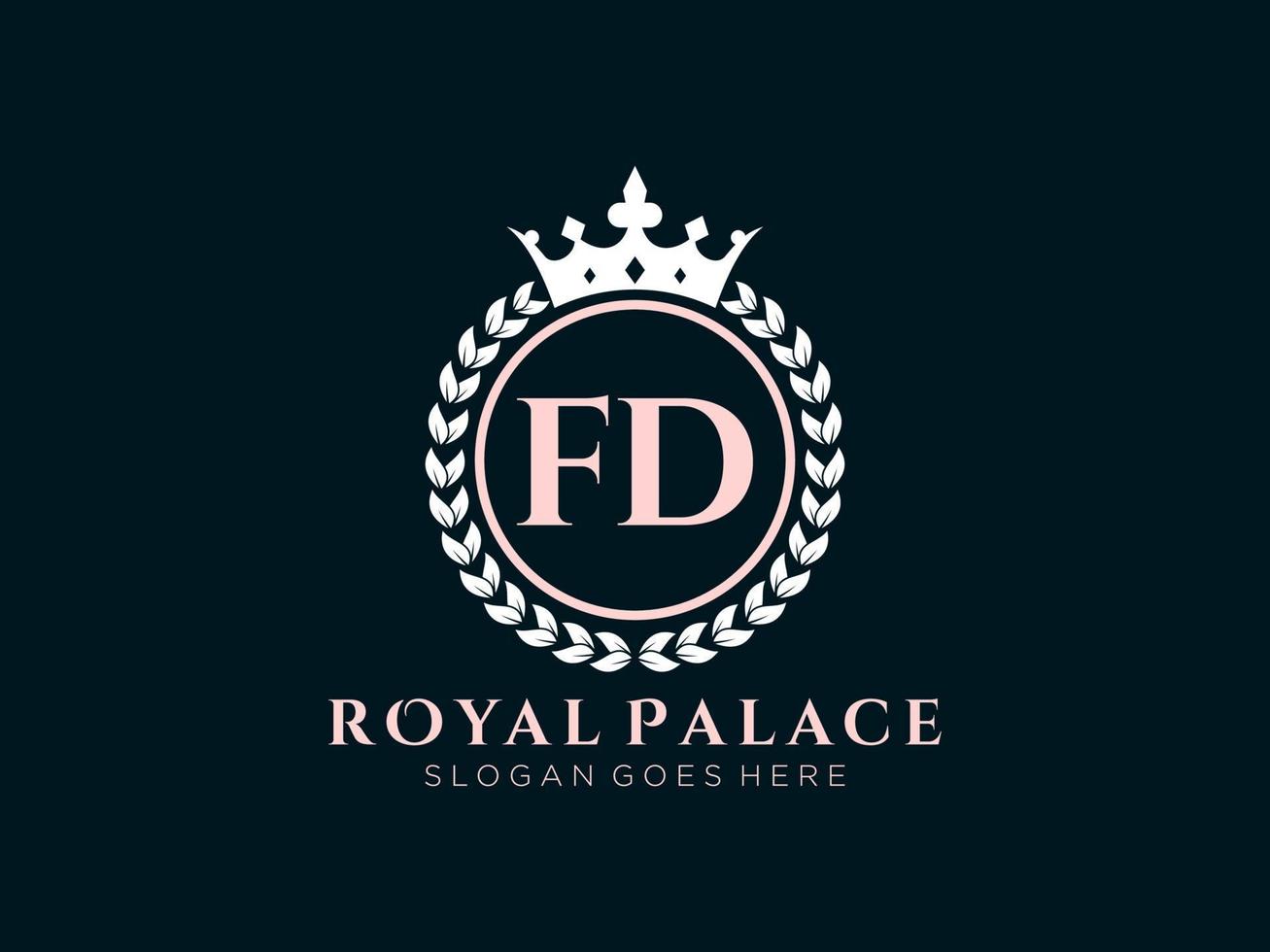 Letter FD Antique royal luxury victorian logo with ornamental frame. vector