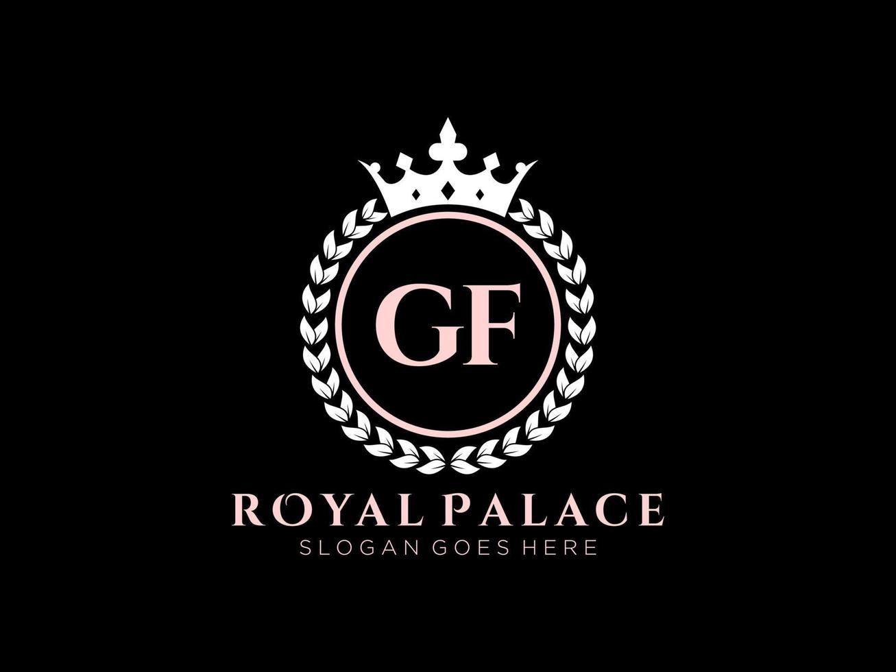 Letter GF Antique royal luxury victorian logo with ornamental frame. vector