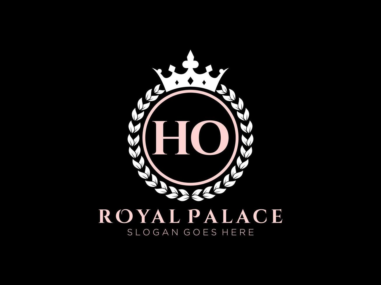 Letter HO Antique royal luxury victorian logo with ornamental frame. vector