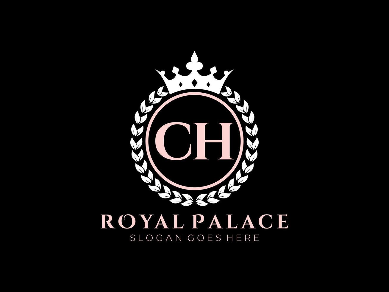 Letter CH Antique royal luxury victorian logo with ornamental frame. vector