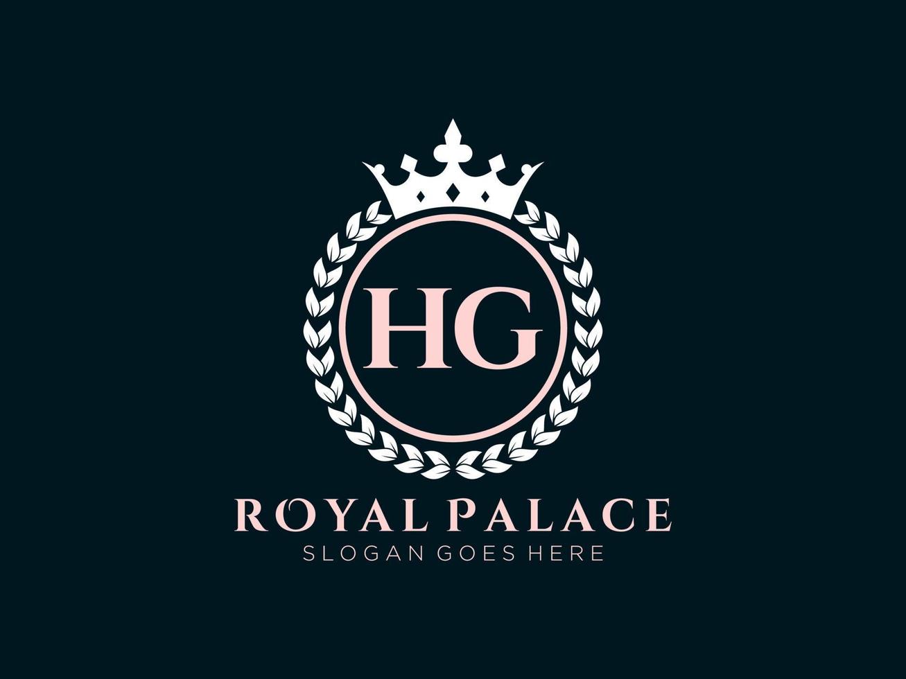Letter HG Antique royal luxury victorian logo with ornamental frame. vector