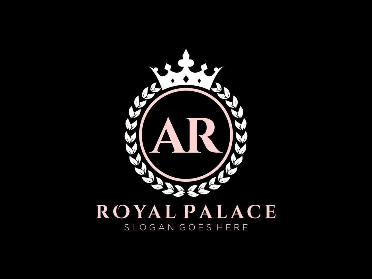 Letter AR Antique royal luxury victorian logo with ornamental frame. vector