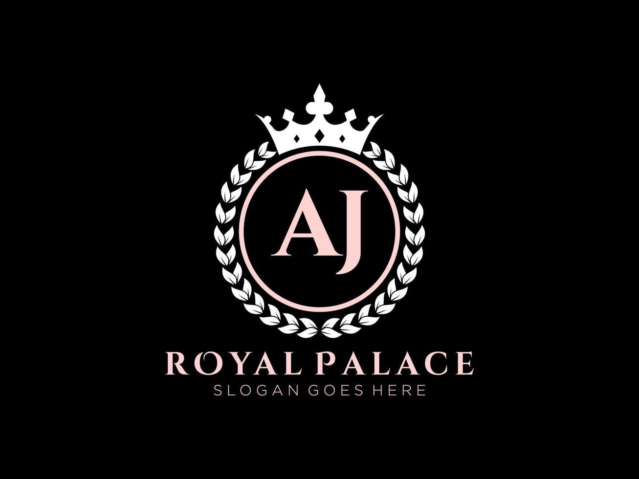 Letter AJ Antique royal luxury victorian logo with ornamental frame. vector