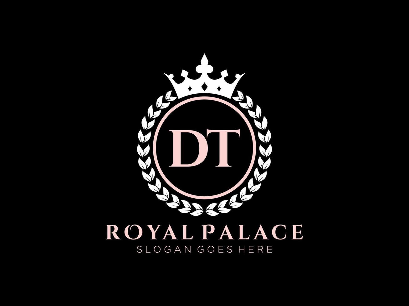 Letter DT Antique royal luxury victorian logo with ornamental frame. vector