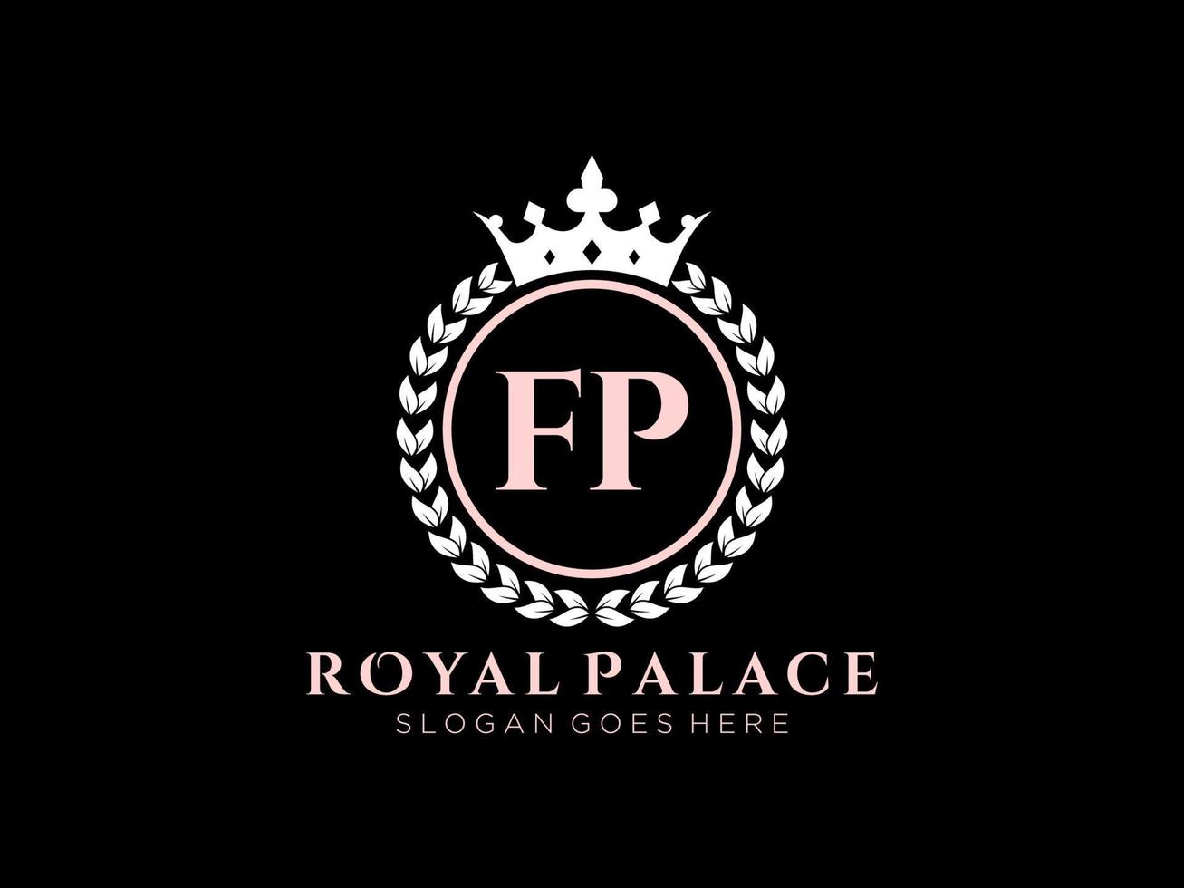 Letter FP Antique royal luxury victorian logo with ornamental frame. vector