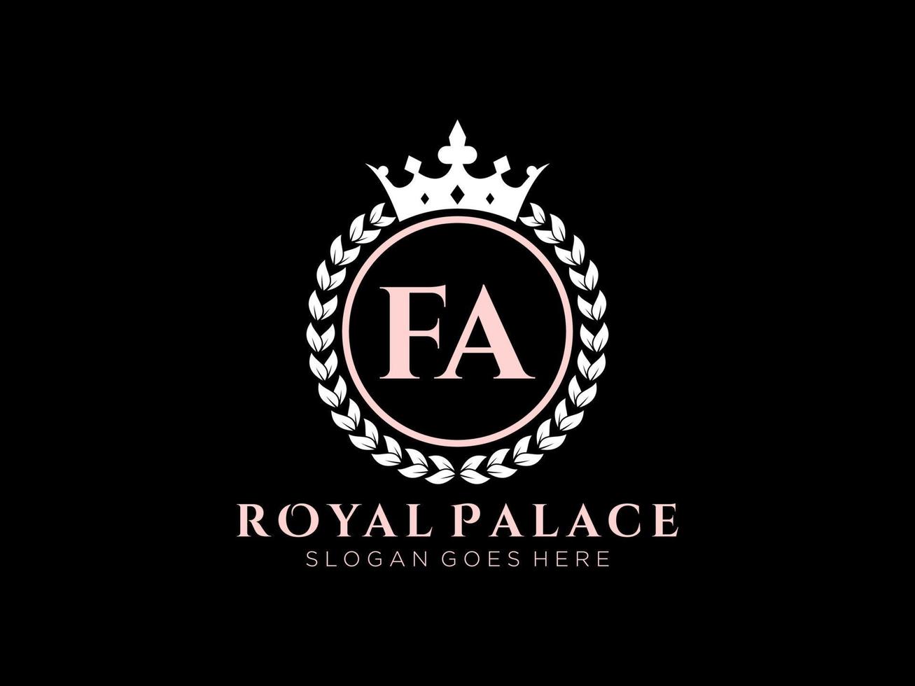 Letter FA Antique royal luxury victorian logo with ornamental frame. vector