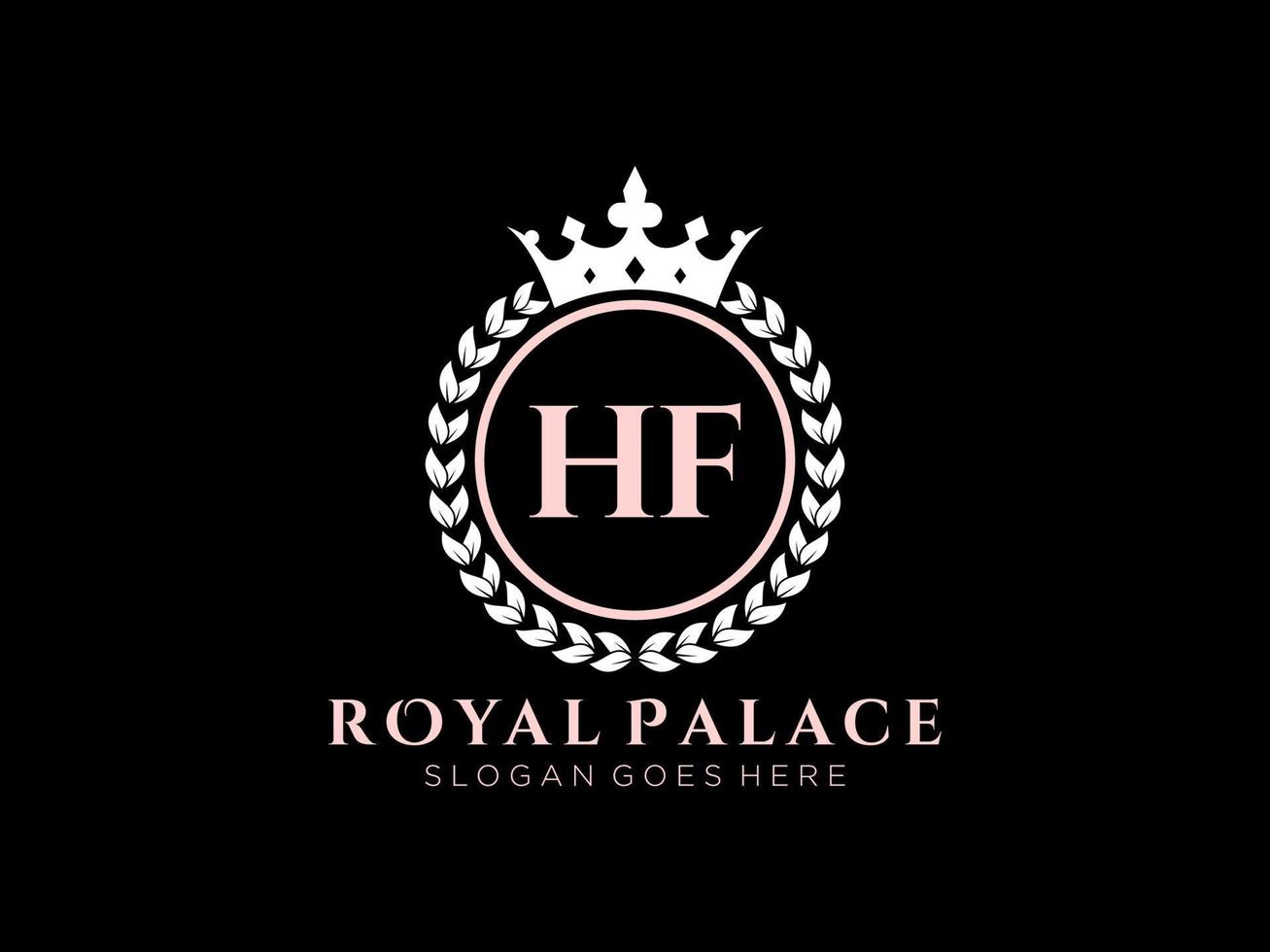Letter HF Antique royal luxury victorian logo with ornamental frame. vector