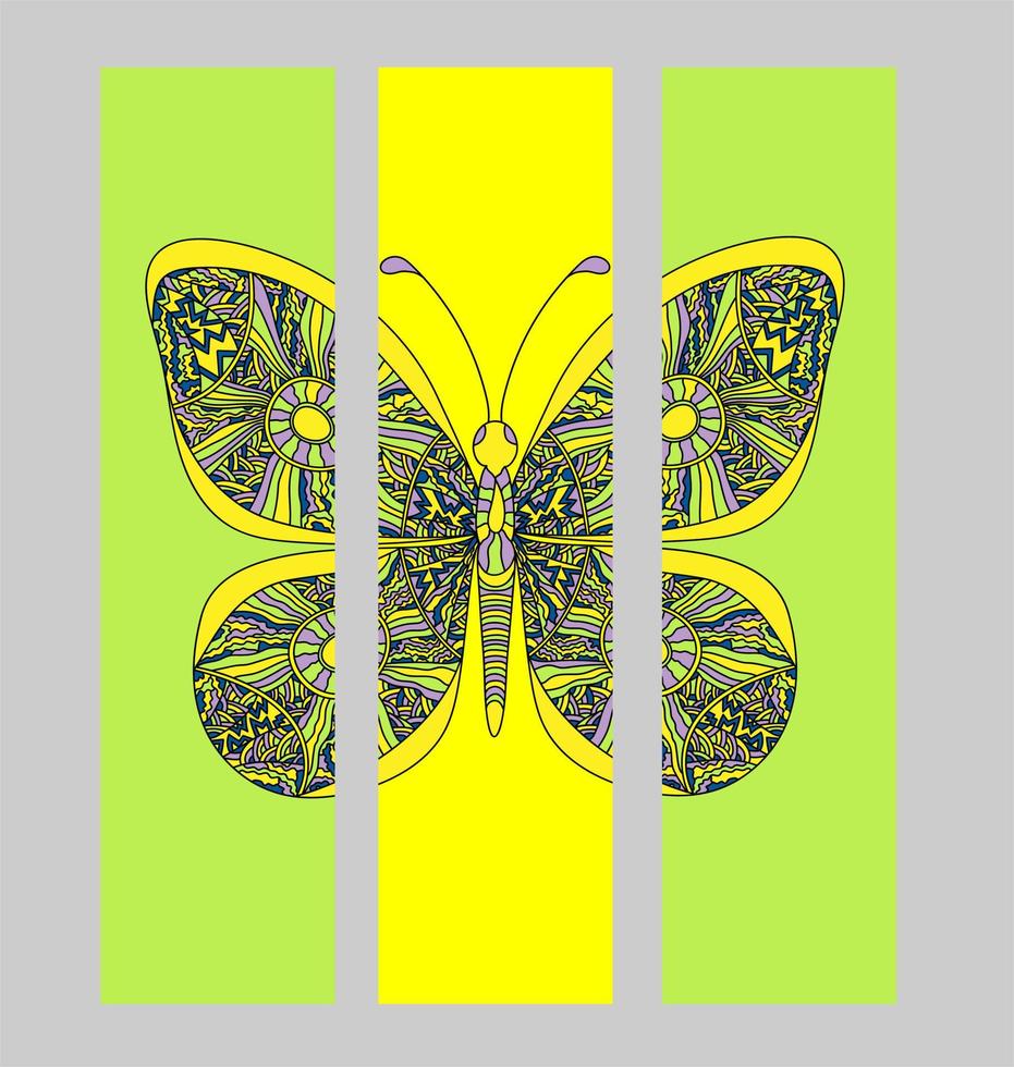 Set of bookmarks with colorful tropical butterfly. vector