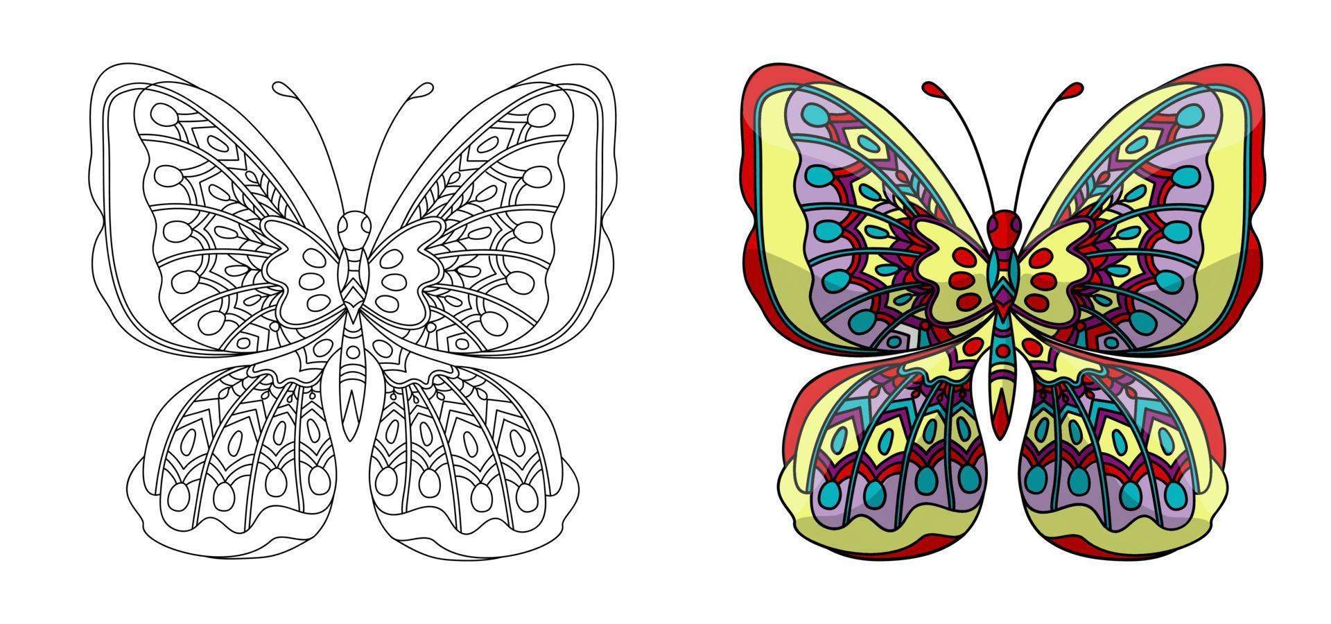 establecer mariposa. página para colorear en estilo zentangle vector