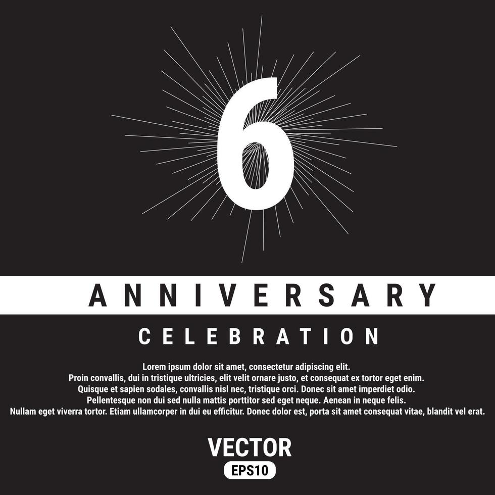 6 Years Anniversary Celebration Template On Black Background. Eps10 Vector illustration.