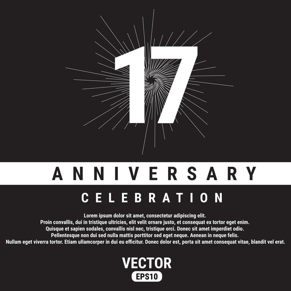 17 Years Anniversary Celebration Template On Black Background. Eps10 Vector illustration.