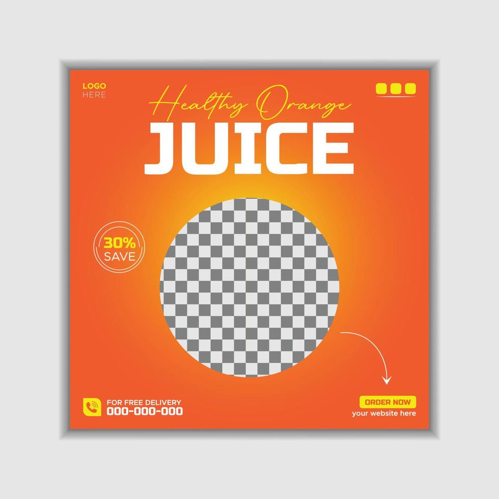 plantilla de banner de publicación de instagram de redes sociales de menú de jugo de naranja vector