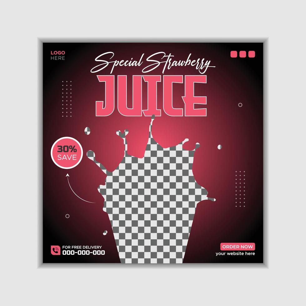 Strawberry juice summer drink fruits menu social media post or banner vector
