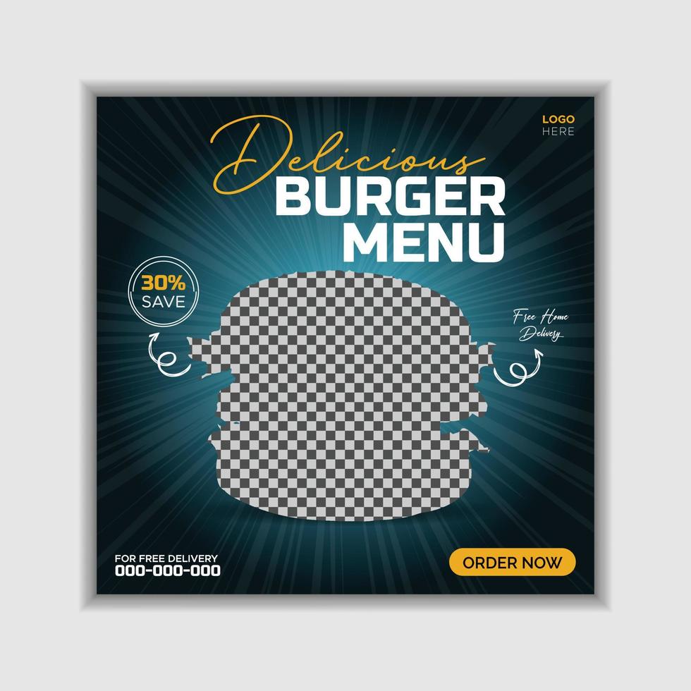 Fresh and healthy food menu social media post banner or editable square food banner template vector