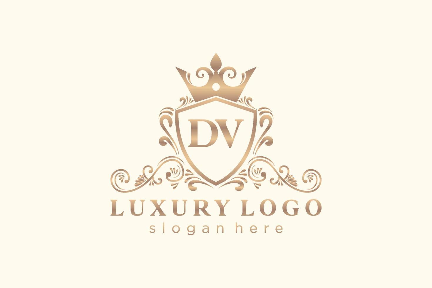 Initial DV Letter Royal Luxury Logo template in vector art for Restaurant, Royalty, Boutique, Cafe, Hotel, Heraldic, Jewelry, Fashion and other vector illustration.