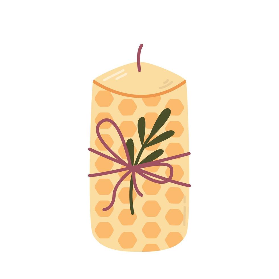 Aroma Candle with honeycomb and twig on white background. Vector flat illustration