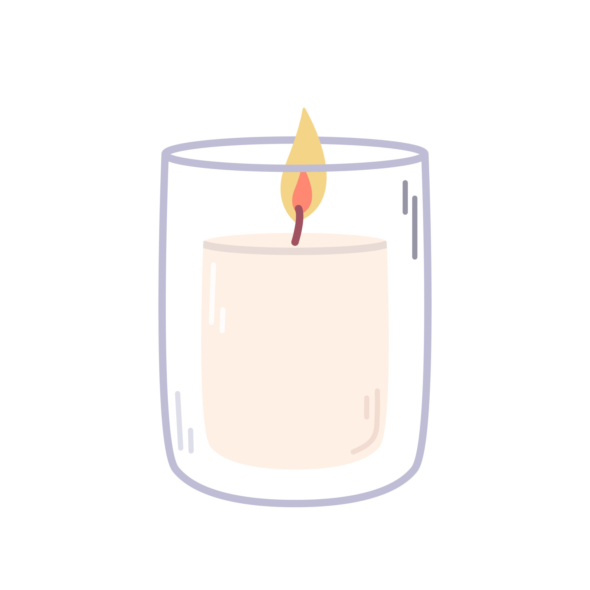 Lighted candle in transparent glass on white background, vector flat