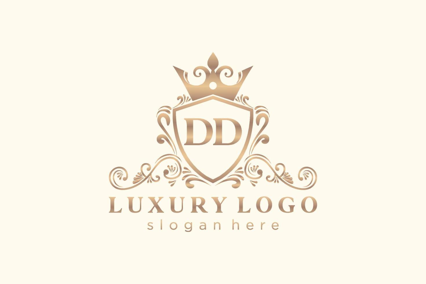 Initial DD Letter Royal Luxury Logo template in vector art for Restaurant, Royalty, Boutique, Cafe, Hotel, Heraldic, Jewelry, Fashion and other vector illustration.