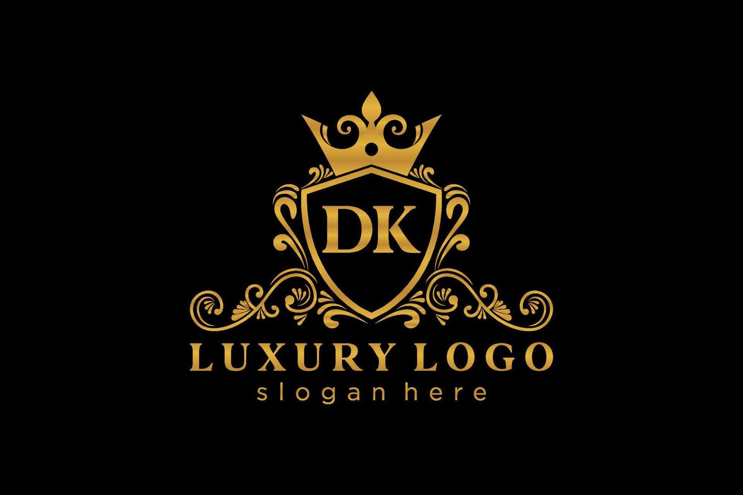 Initial DK Letter Royal Luxury Logo template in vector art for Restaurant, Royalty, Boutique, Cafe, Hotel, Heraldic, Jewelry, Fashion and other vector illustration.