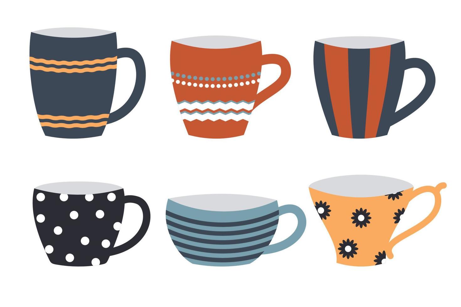 colorful mugs collection vector