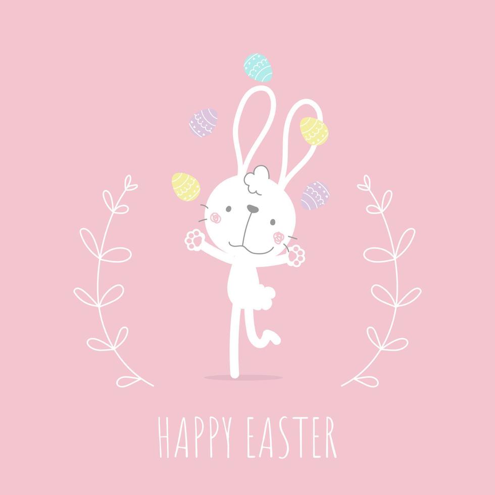 happy easter festival with animal pet bunny rabbit and egg, pastel color, flat vector illustration cartoon character