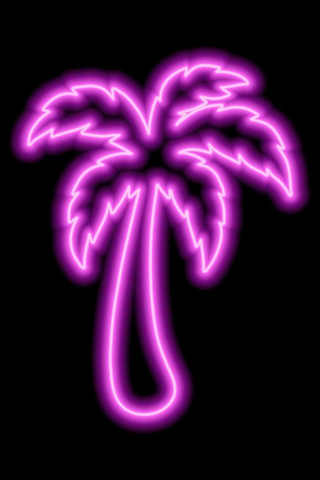 contorno de neón rosa de palmera sobre un fondo negro. descansar, viajar, vacaciones. ilustración del icono vector