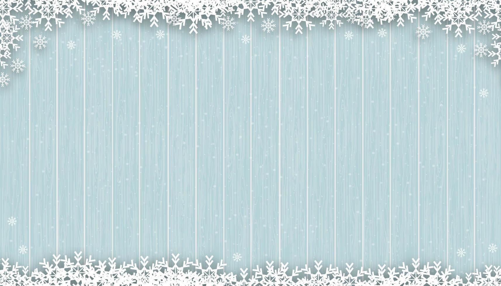 Christmas background with snowflakes on blue wood texture,Vector Winter scene with snowing on wooden panel texture,3D display banner backdrop for New Year 2023 or Christmas promotion vector